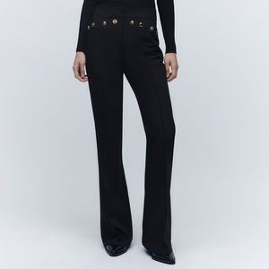 NWT Zara High Waisted Metal Buttoned Flared Pants Size XS